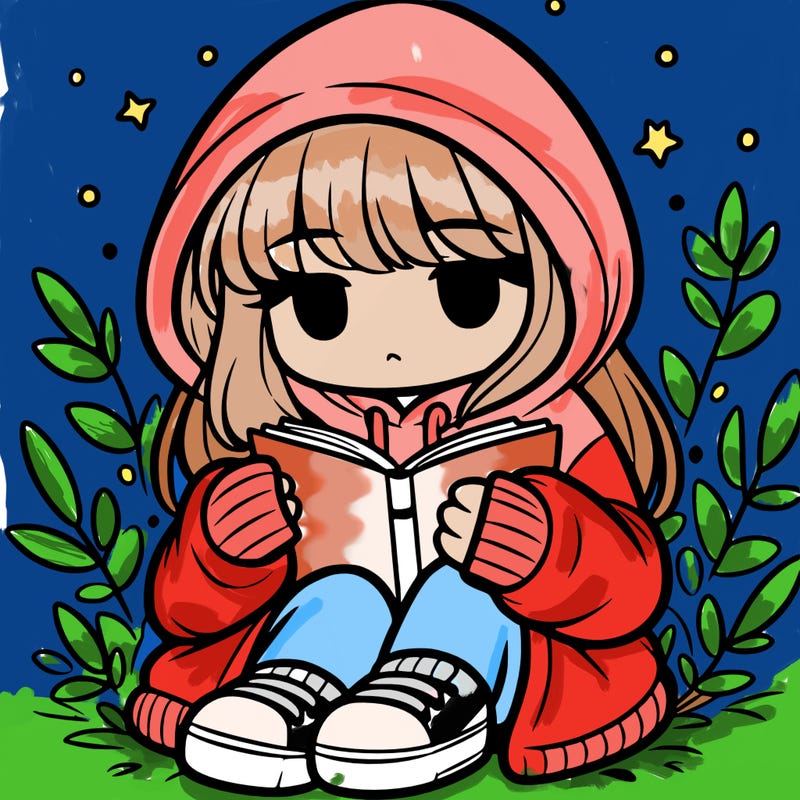 girl in oversized hoodie reading a book
