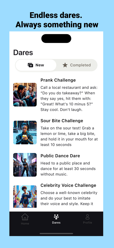 Jitter - Un elenco di varie sfide divertenti come Scherzo e Ballo Pubblico nell'app di social networking Jitter