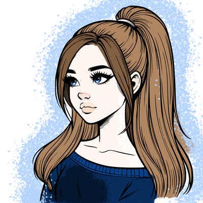 realistic girl with a high ponytail