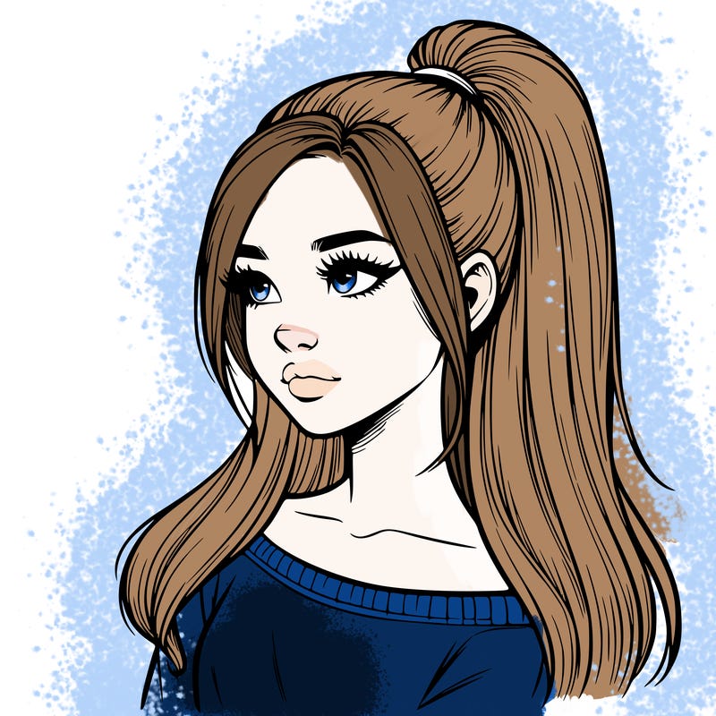 realistic girl with a high ponytail