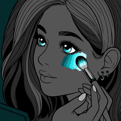 a realistic girl doing her makeup