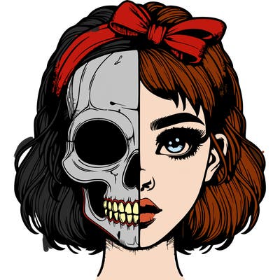 realistic girl with half skull mask