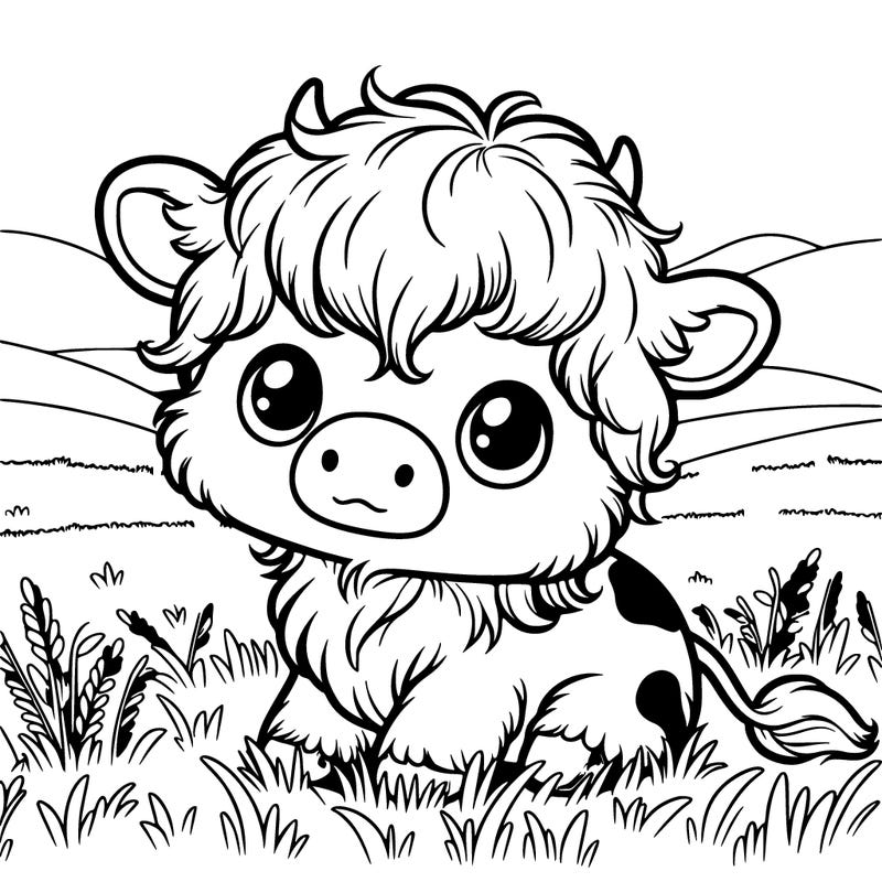 baby fluffy cow in endles grass hills