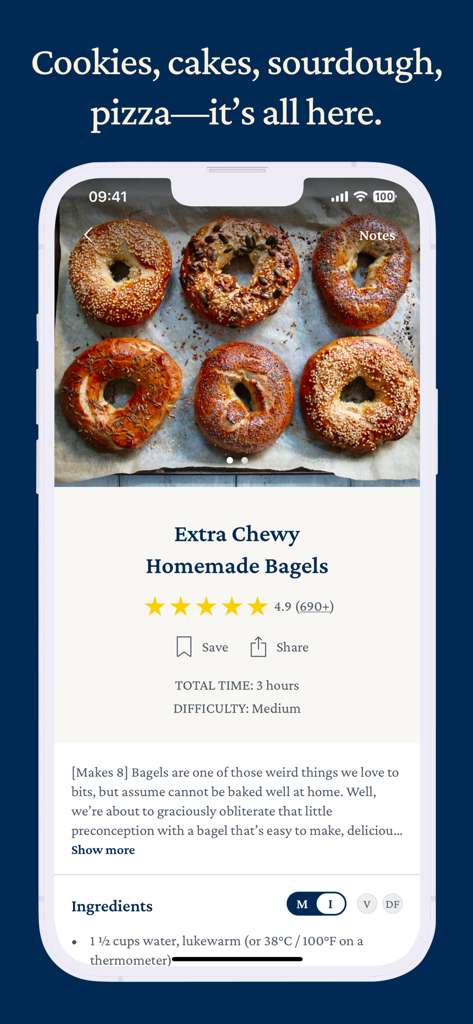 Extra chewy homemade bagel recipe on the Kneady baking app