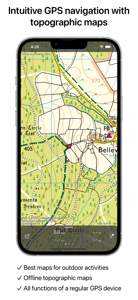 Topo GPS app showing intuitive navigation with detailed topographic maps