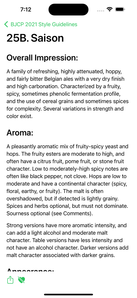 BJCP 2021 Saison beer style guidelines showing the overall impression and aroma descriptions
