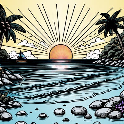 realistic sunset on a beach