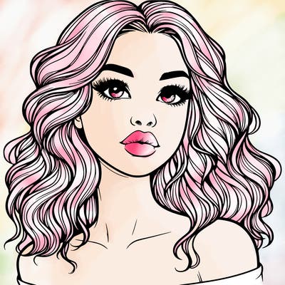 realistic girl with wavy hair and lips