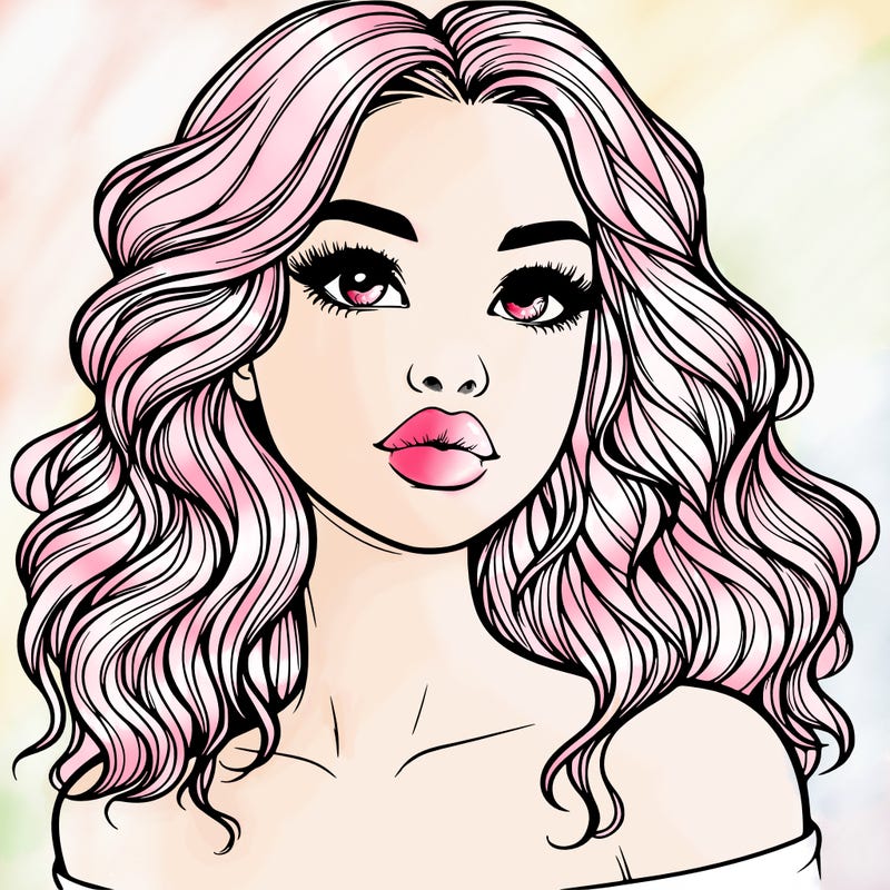 realistic girl with wavy hair and lips
