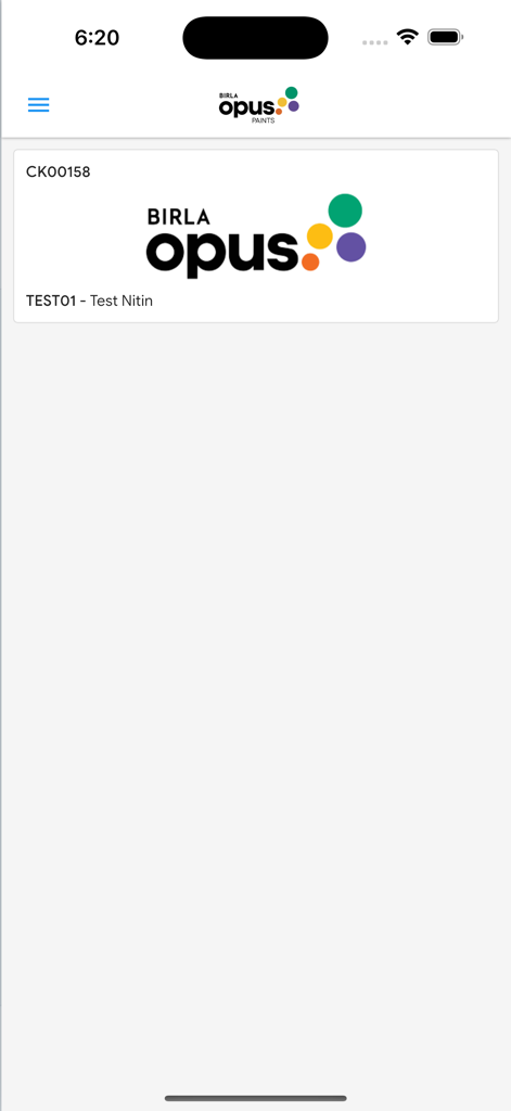 Interface of the Birla Opus Paintcraft Pulse app showing the company logo
