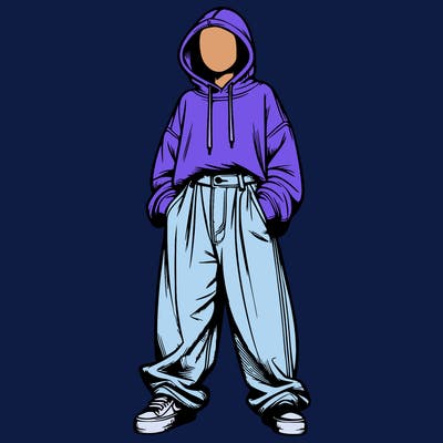 realistic girl with baggy jeans and a hoodie