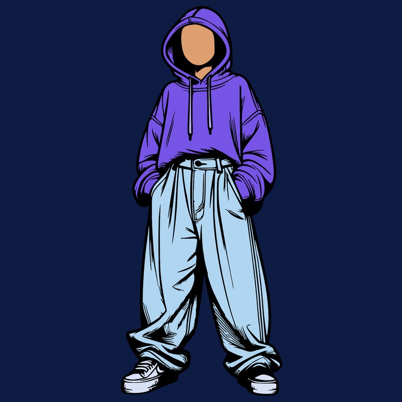 realistic girl with baggy jeans and a hoodie