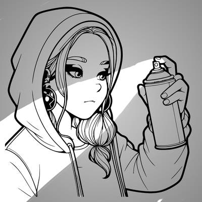 a realistic girl, spray painting