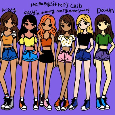 a group of girls wearing crop tops and shorts