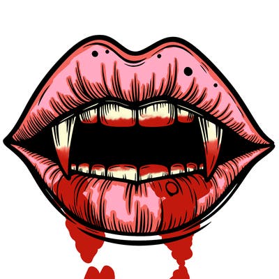lips with vampire teeth