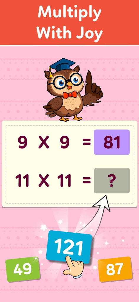 Multiplication Games For Kids+ - Educational multiplication game for children featuring a friendly owl mascot