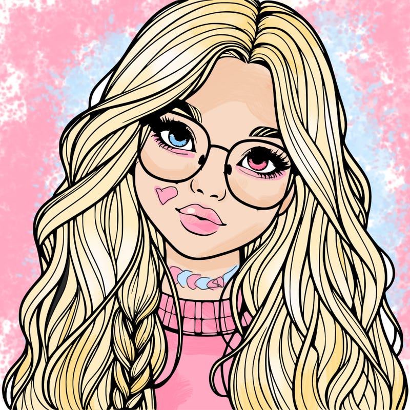 girl with long hair and freckles and glasses realistic