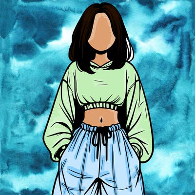 realistic girl faceless with baggy pants and a crop top