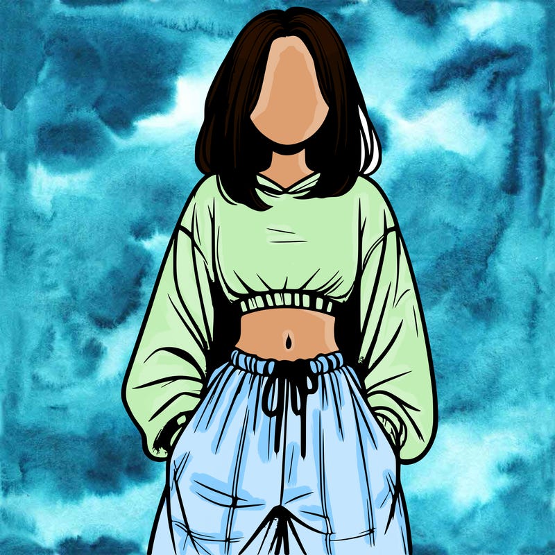realistic girl faceless with baggy pants and a crop top