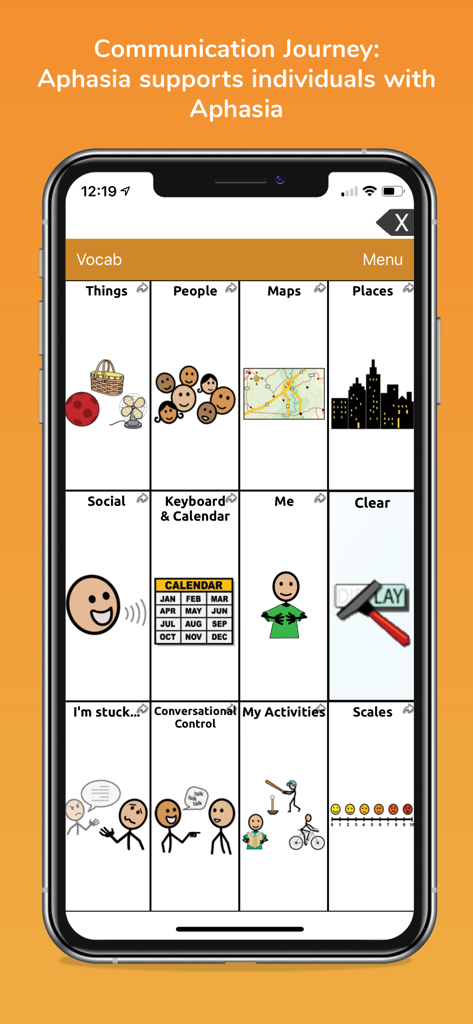 TouchChat HD - AAC - TouchChat HD AAC app interface showing a communication grid with icons for social interaction and daily life