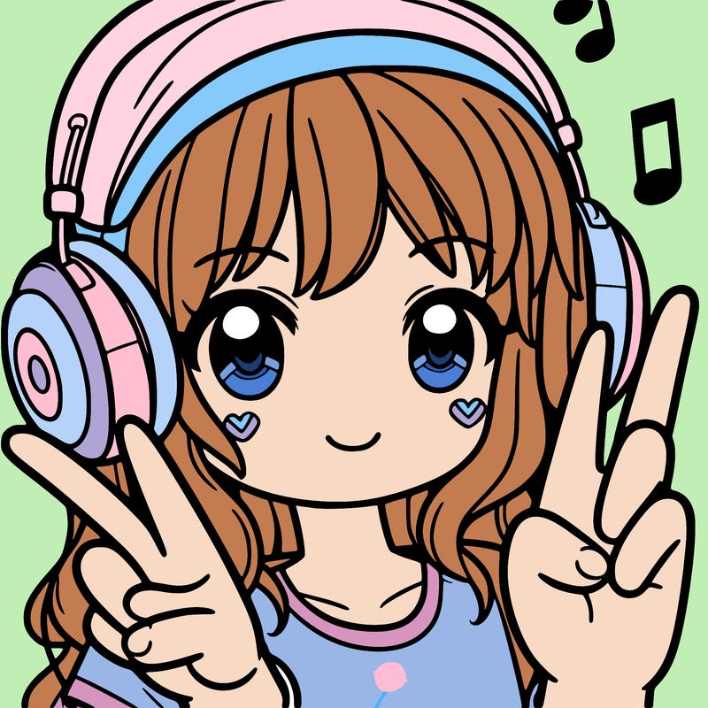 girl with headphones holding up a peace sign