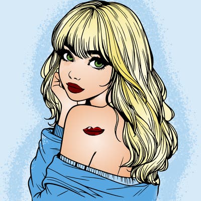 realistic girl with bangs looking over her shoulder