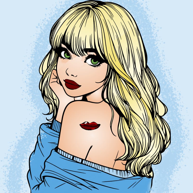 realistic girl with bangs looking over her shoulder