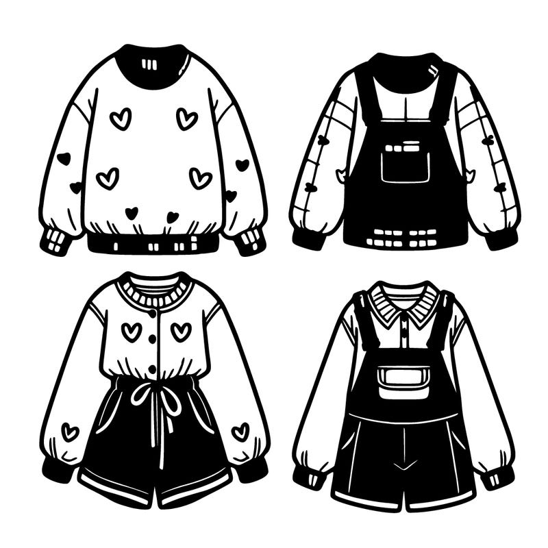 aestetic drawings of fashionable clothes for girls and boys