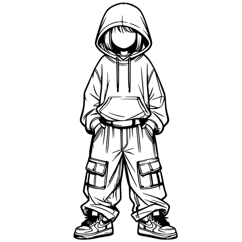 realistic girl with baggy jeans and a hoodie