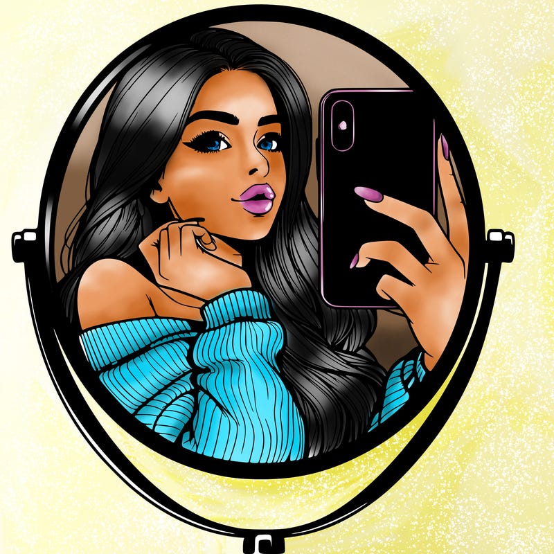 realistic girl taking mirror selfie beautiful