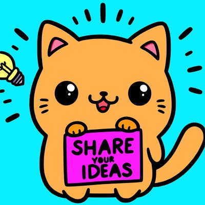 a cute cat saying share your ideas