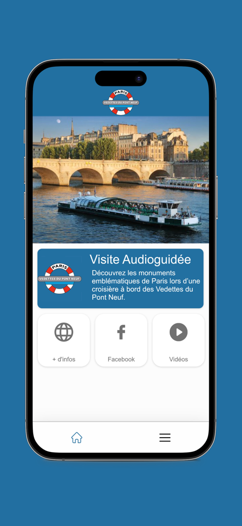 Vedettes du Pont Neuf - Interfaz de la aplicación Vedettes du Pont Neuf para cruceros por el río Sena de París