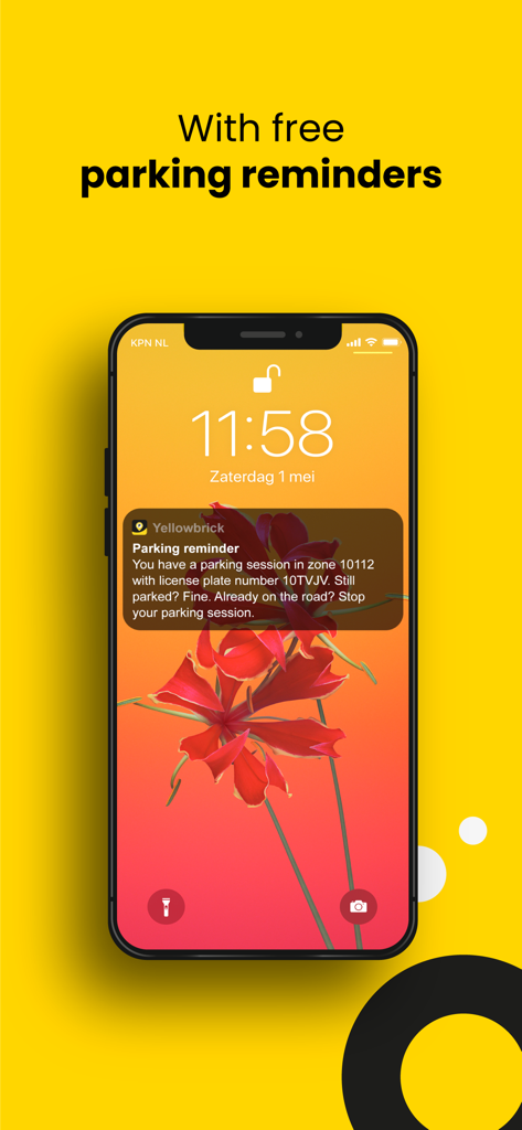 Yellowbrick Parking - A smartphone screen displaying a Yellowbrick parking session reminder notification