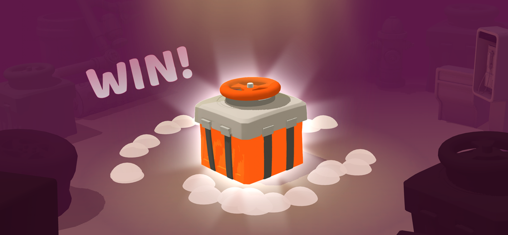 Dye Hard - Color War - A glowing orange reward chest on a victory screen with the text WIN