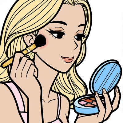 little girl putting on makeup