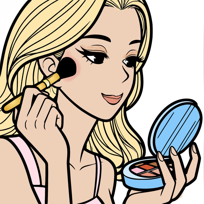 little girl putting on makeup