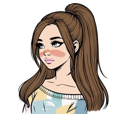 realistic girl with a high ponytail
