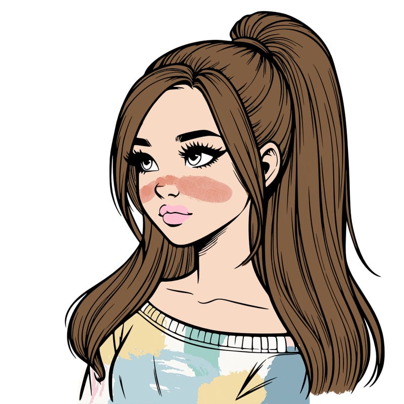 realistic girl with a high ponytail