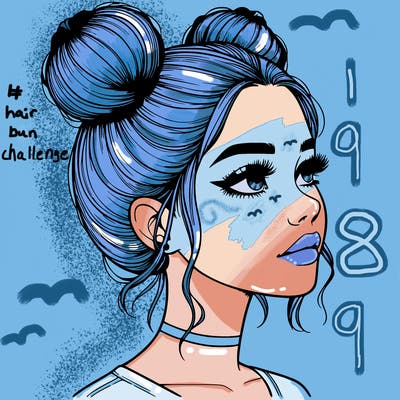 realistic girl with buns on the top of her head