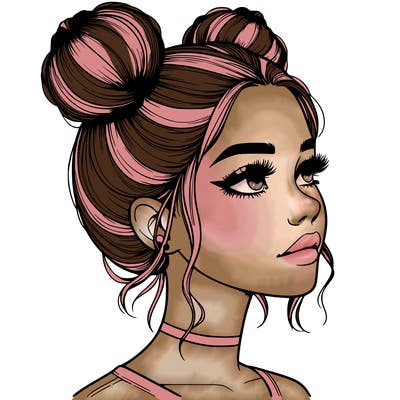 realistic girl with buns on the top of her head