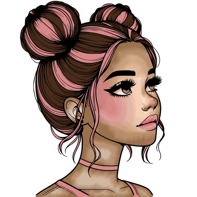 realistic girl with buns on the top of her head