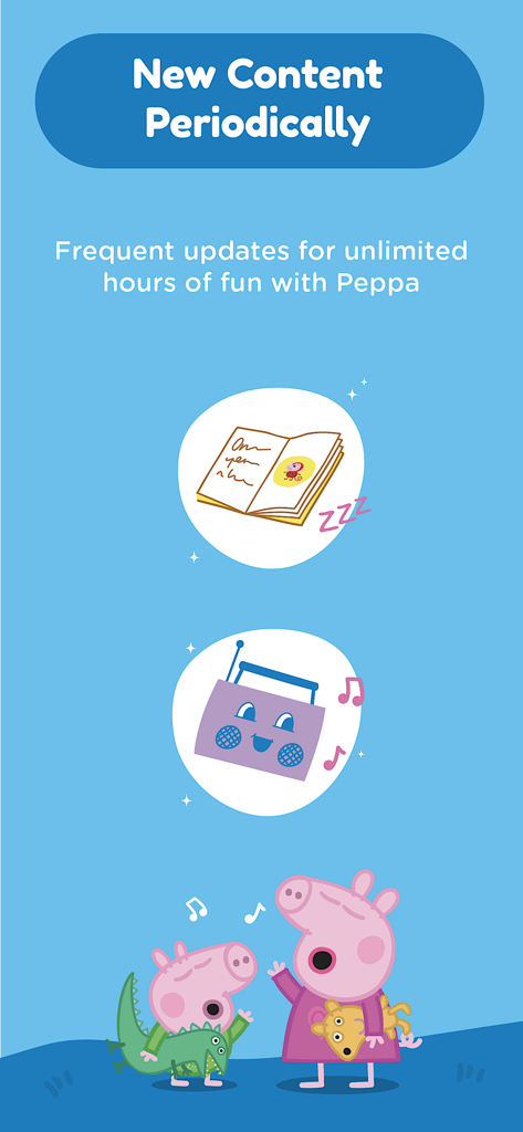 Pantalla de la aplicación Peppa Pig con nuevas actualizaciones de contenido para historias y canciones