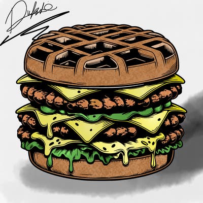 realistic waffle burger