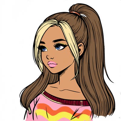 realistic girl with a high ponytail