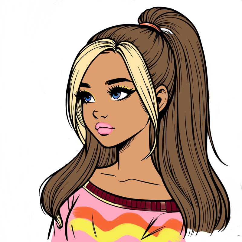 realistic girl with a high ponytail