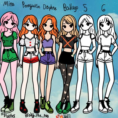 a group of girls wearing crop tops and shorts