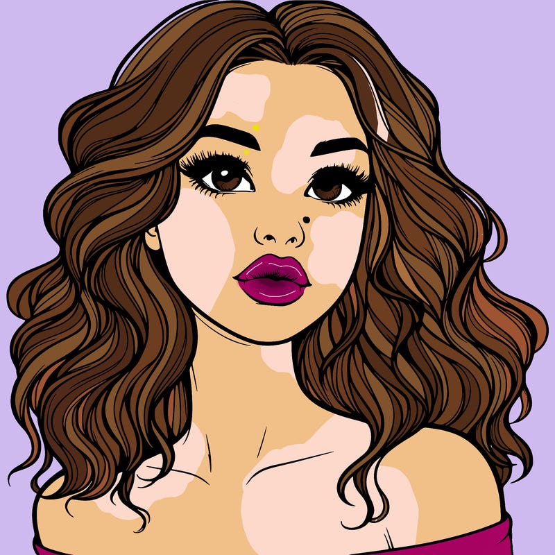 realistic girl with wavy hair and lips