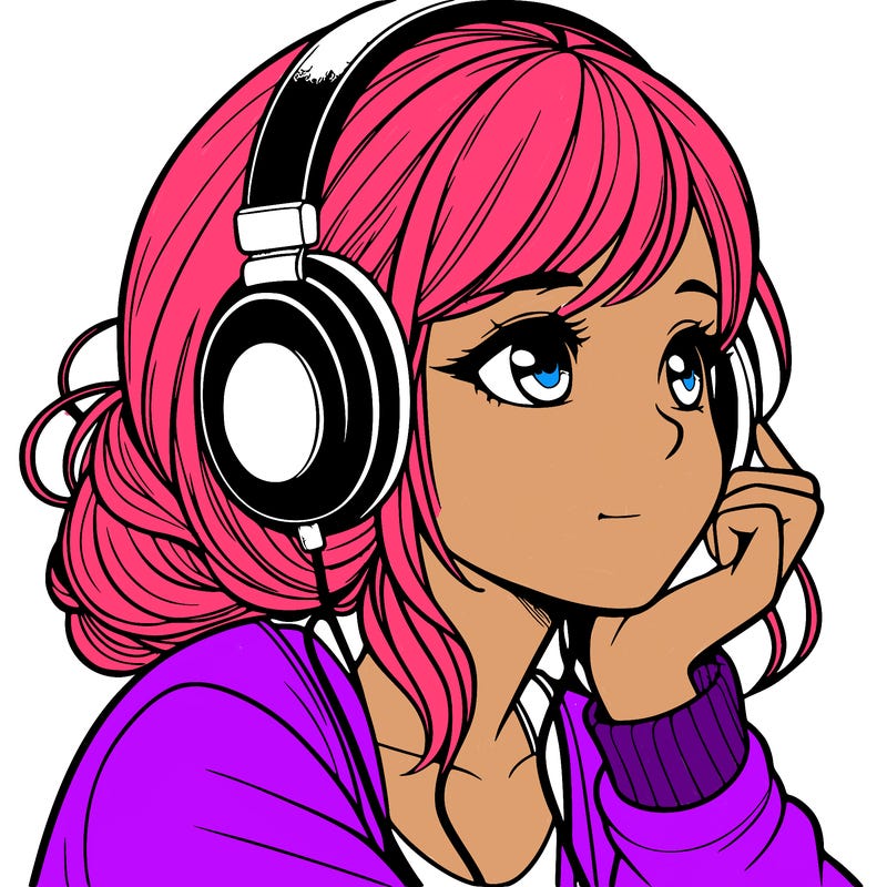 a realistic girl listening to music