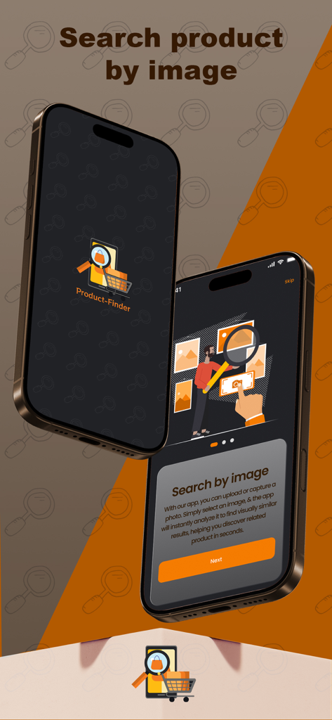 Product Finder - Price Compare - スマートフォンで商品検索アプリのビジュアル検索機能が強調表示され、写真を使って商品を見つける様子