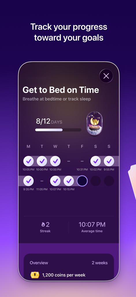 LumiHealth - Aplicativo móvel LumiHealth mostrando progresso no rastreamento do sono e recompensas